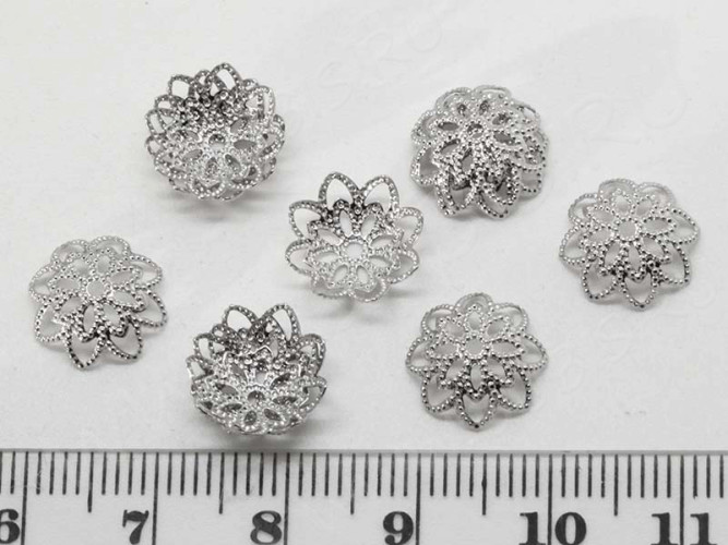 Шапочка тонкая 005 ажурная чашечка 10*10*4мм цвет платины (Brass) (имитация скани) (10шт.)