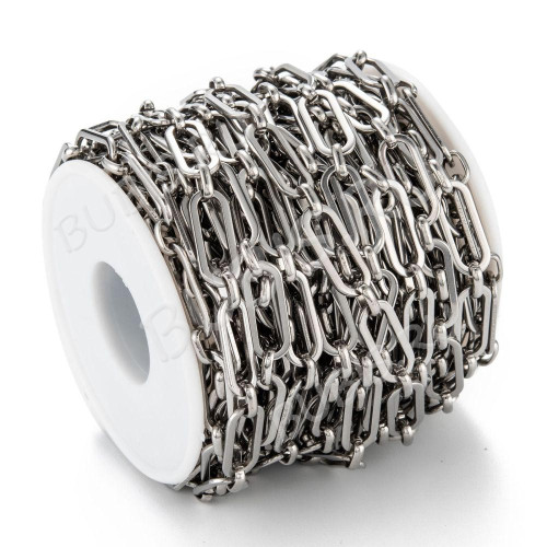 Цепочка S83 Овальные плоские звенья 16*6,5*1мм и 6*4,5*1,7мм цвет платины (Хирургическая сталь) (50см)