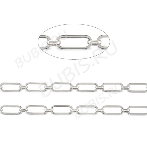 Цепочка S83 Овальные плоские звенья 16*6,5*1мм и 6*4,5*1,7мм цвет платины (Хирургическая сталь) (50см)