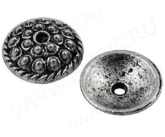 122 Шапочка пупырчатая 10,5*10,5*3мм античное серебро (литьё)