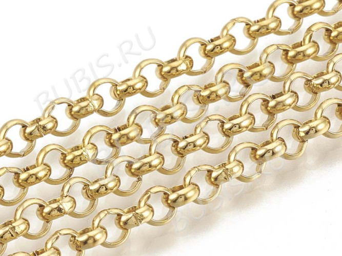 Цепочка S99 Ювелирная сталь Ролло (Rolo) 2,5*2,5*0,8мм золотистая (Хирургическая сталь) (50см)