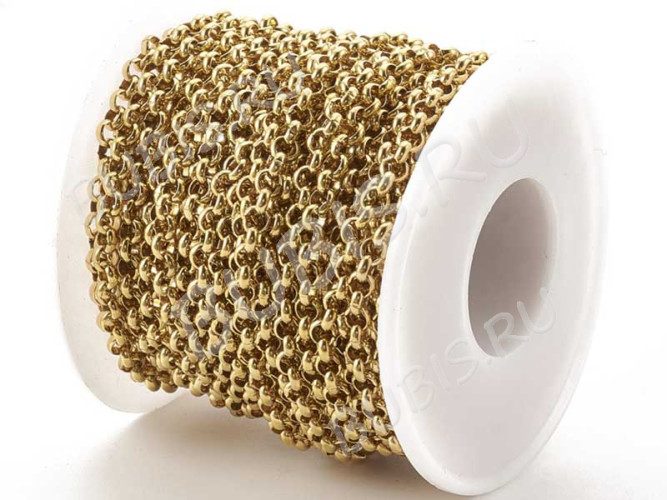 Цепочка S99 Ювелирная сталь Ролло (Rolo) 2,5*2,5*0,8мм золотистая (Хирургическая сталь) (50см)