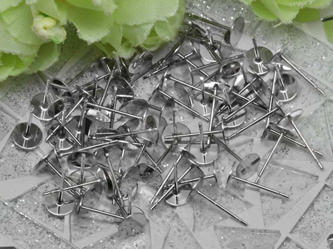 (СКИДКИ!!!) Пуссеты ("гвоздики") №138 (платформа 6мм) 12*0,7мм цвет платины (хирургическая сталь) (10 пар)