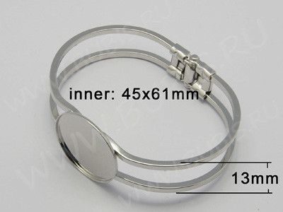 Основа (заготовка) для браслета №45 67*54*13мм раскрывающийся с сеттингом 25мм цвет платины (Brass)