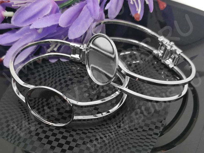 Основа (заготовка) для браслета №45 67*54*13мм раскрывающийся с сеттингом 25мм цвет платины (Brass)