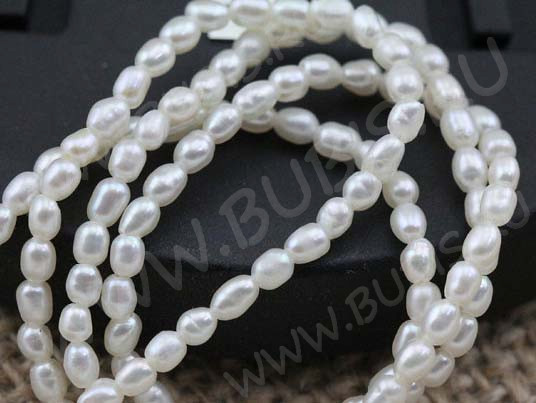 (ОПТ) Бусина Жемчуг 01 речной овальный 8-10*6-7мм натуральный (камни) (нить 35см)