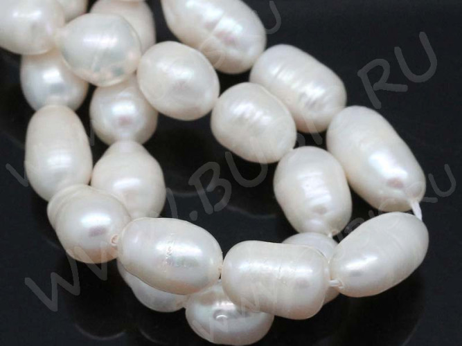 (ОПТ) Бусина Жемчуг 01 речной овальный 8-10*6-7мм натуральный (камни) (нить 35см)