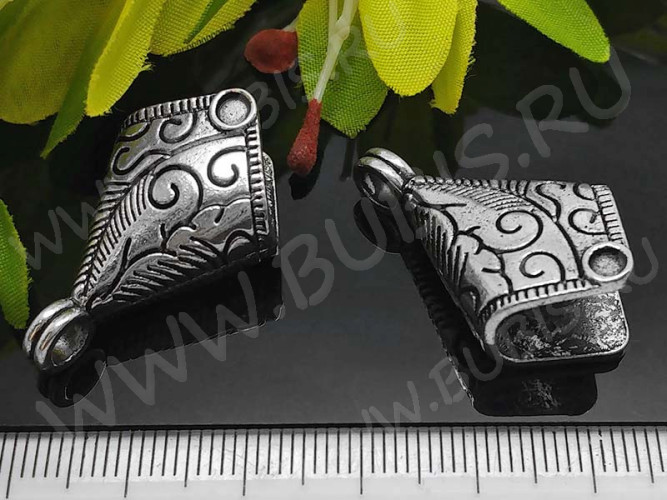 Концевик 054 крупный с узорами 30*18,5*13мм античное серебро (литьё)
