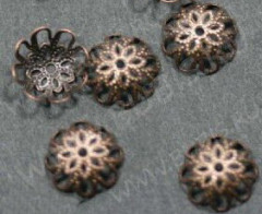 Шапочка тонкая 011 ажурная чашечка 9,5*9,5*3,5мм античная медь (Iron) (имитация скани) (10шт.)