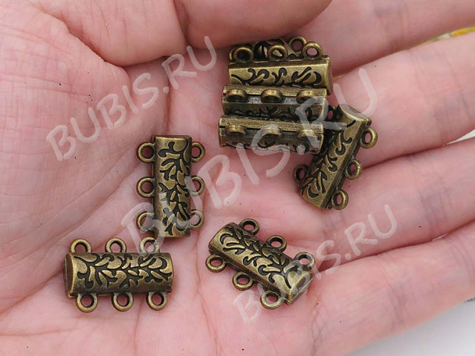 Магнитный замочек №48 на 3 нити 19*13,5*6мм античная бронза (сплав)