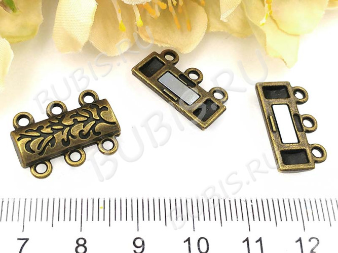 Магнитный замочек №48 на 3 нити 19*13,5*6мм античная бронза (сплав)