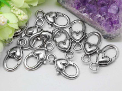 Замочек карабин №028 большой с сердечком 27*13,5*6мм античное серебро (литьё)