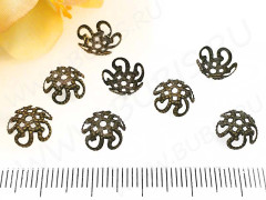 Шапочка тонкая 066 ажурная чашечка 10*10*4мм античная бронза (Iron) (имитация скани) (10шт.)