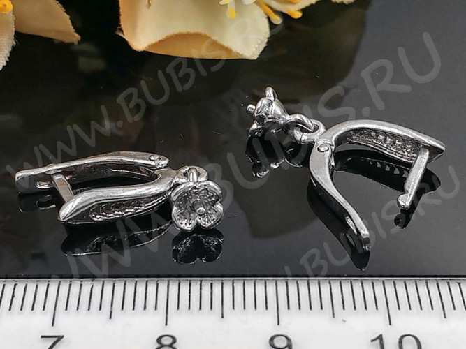 Швензы с английским замком №110 Плетёнка с пустышкой 23*10*4мм цвет платины (Brass с родированием) (1 пара)