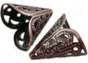 (СКИДКИ!!!) Шапочка тонкая 004 ажурная Конус "лепестки" 17*16*10,5мм античная медь (Iron) (имитация скани) (10шт)