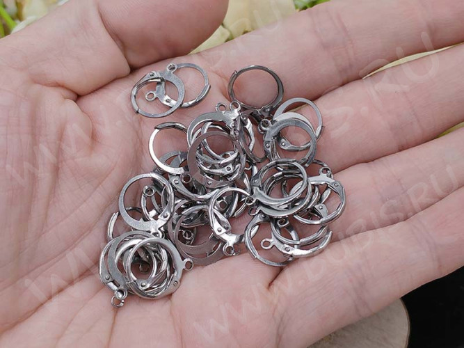 Швензы с французским замком №52-P крабики 14,5*12*1,7мм цвет платины (Хирургическая сталь) (1 пара)