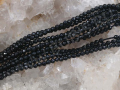 (ОПТ) Бусина округлая ГРАНЁНАЯ "каменный бисер" 2мм Шпинель черная (камни LUX) (НИТЬ)