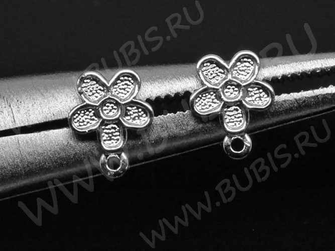 Пуссеты ("гвоздики") №090 Цветочек 9*7*13мм цвет платины (LUX Китай) (Brass) (1 пара)