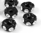 Рондель со стразами 19 6*6*2,5мм чёрный с прозрачными стразами (сплав)