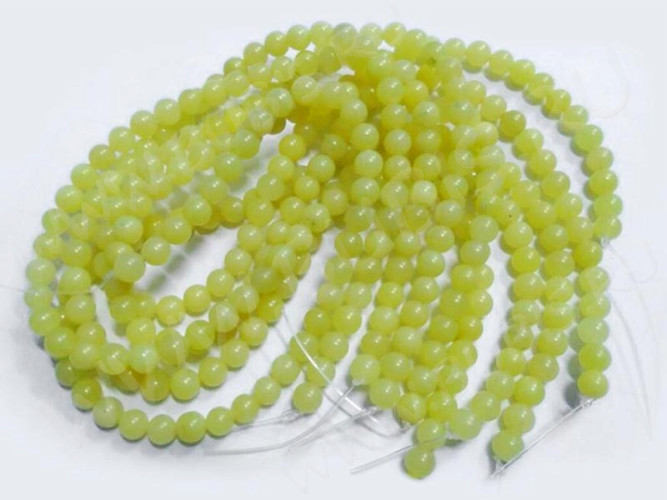 (ОПТ) Бусина округлая 4мм Перидот желтый (камни) (НИТЬ)