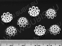 Шапочка тонкая 011 ажурная чашечка 9,5*9,5*3,5мм серебристая (Iron) (имитация скани) (10шт.)