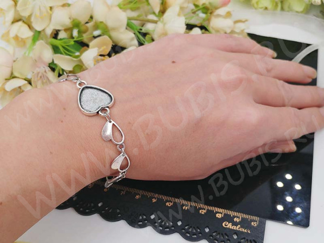 Основа (заготовка) для браслета №57 с сеттингом 15мм Сердечко 19(+5)см античное серебро (литьё и Iron)