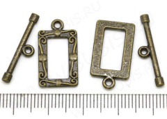 082 Тоггл Узорчатый прямоугольник 21*11,5мм и 22,5*5мм античная бронза (литьё)