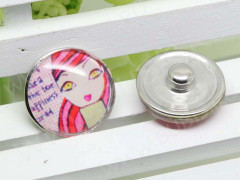 Сменная кнопка для бижутерии 007 18мм Девушка с текстом (стекло и латунь)