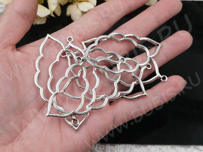 Подвеска Рамка 43 Листик 65*34,5*2,2мм античное серебро (литьё)