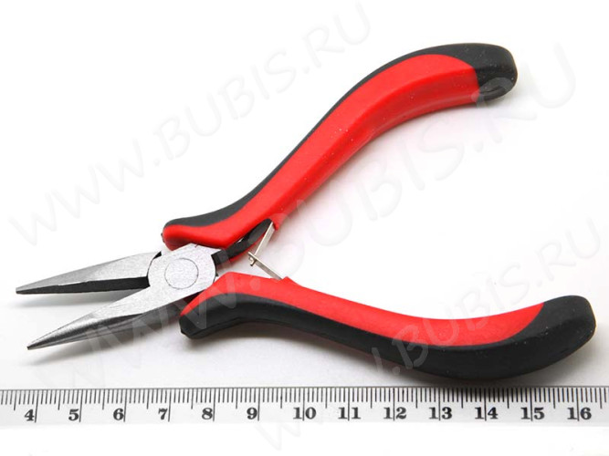Тонкогубцы (утконосы короткие) 09 без бороздок 130мм с красно-чёрными ручками (инструменты для бижутерии)