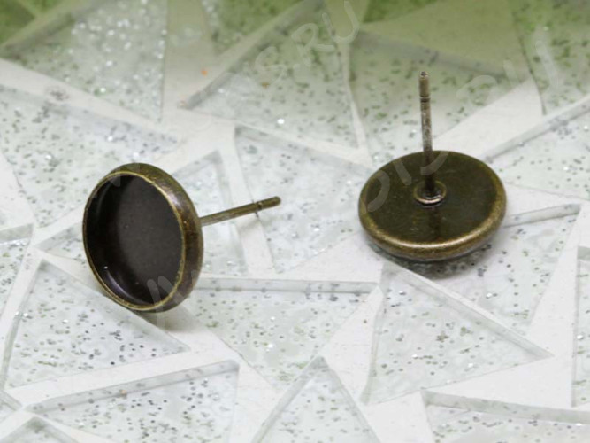 Пуссеты ("гвоздики") №102 с сеттингом 8мм 12,5*10*0,7мм античная бронза (Brass) (1 пара)