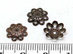 (СКИДКИ!!!) Шапочка тонкая 053 ажурная простая 10*10*1,5мм античная медь (Iron) (имитация скани) (100шт.)