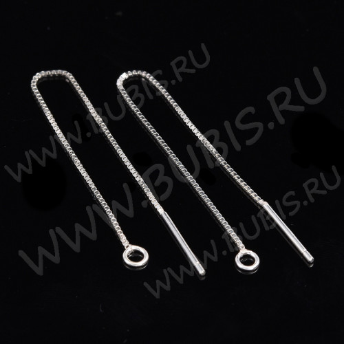 Пуссеты ("гвоздики") №205 цепочка с колечком 60*3*0,5мм серебро с пробой S925 (Sterling Silver) (1 пара)