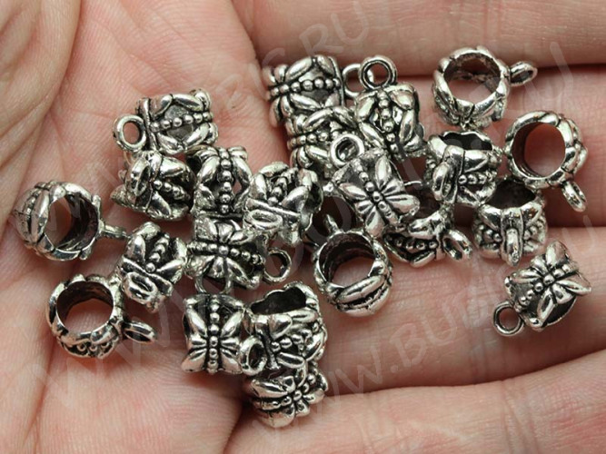 Бусина с петлёй 037 Бейл Бабочки 11,5*7*6,5мм античное серебро (литьё)
