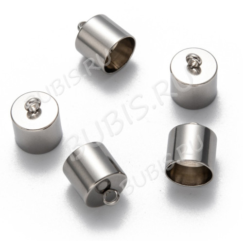 Концевик 130 цилиндр 12,5*11*11мм для шнура до 10мм цвет платины (Хирургическая сталь)