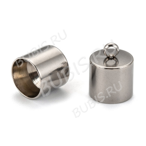 Концевик 130 цилиндр 12,5*11*11мм для шнура до 10мм цвет платины (Хирургическая сталь)