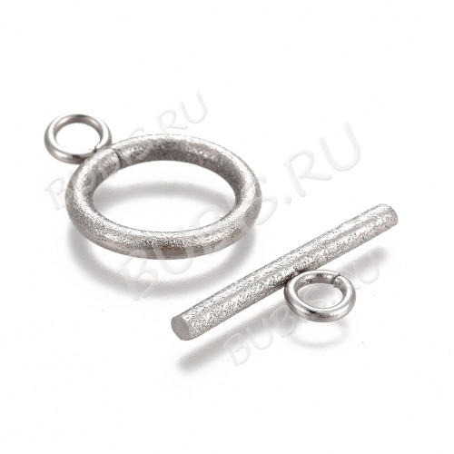 182-P Тоггл округлый с текстурой 18*14мм и 20*7мм цвет платины (Хирургическая сталь)