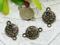 241 Коннектор Круг с цветочком 17*11*2мм античная бронза (литьё)