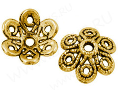 123 Шапочка Цветочек ажурный 11,5*11,5*3мм античное золото (литьё)