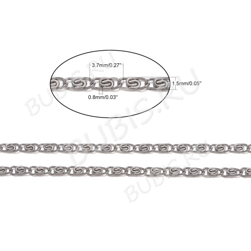 Цепочка S100 "Улитка" звено 3,7*1,5*0,8мм цвет платины (Хирургическая сталь) (50см)