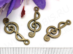 Подвеска Скрипичный ключ 03 3D 26*9,5*1,4мм античная бронза (литьё)