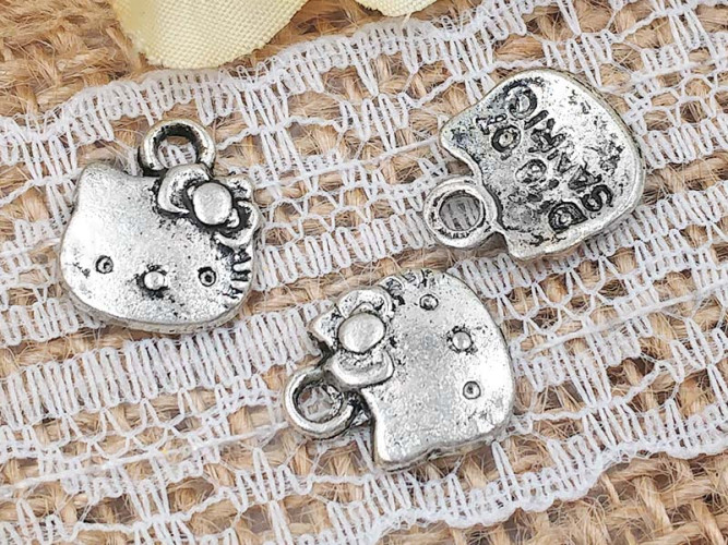 Подвеска Голова Китти 01 12,5*10,5*2мм античное серебро (литьё)