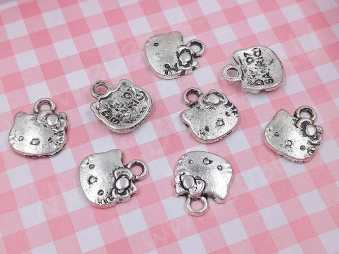 Подвеска Голова Китти 01 12,5*10,5*2мм античное серебро (литьё)