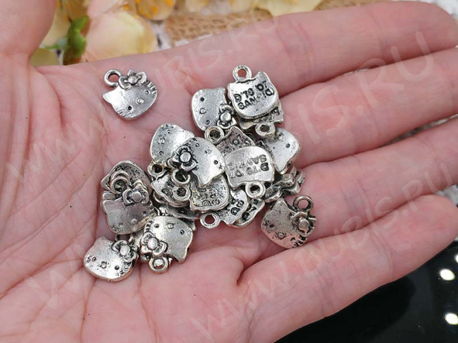 Подвеска Голова Китти 01 12,5*10,5*2мм античное серебро (литьё)