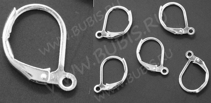 (СКИДКИ!!!) Швензы с французским замком №01 крабики 15*10*1,8мм серебристые (Brass) (10 пар)