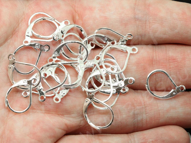 (СКИДКИ!!!) Швензы с французским замком №01 крабики 15*10*1,8мм серебристые (Brass) (10 пар)