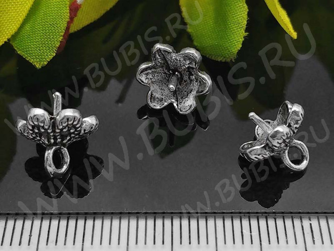 (СКИДКИ!!!) Концевик 050 шапочка Цветочек бейл со штырьком 10*10*9мм античное серебро (литьё) (10шт.)
