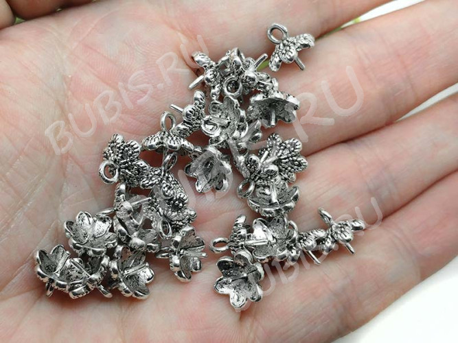 (СКИДКИ!!!) Концевик 050 шапочка Цветочек бейл со штырьком 10*10*9мм античное серебро (литьё) (10шт.)