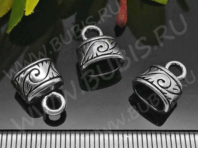 Концевик 055 овальный 11,5*9,5*7,5мм античное серебро (литьё)