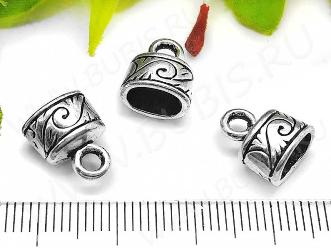 Концевик 055 овальный 11,5*9,5*7,5мм античное серебро (литьё)